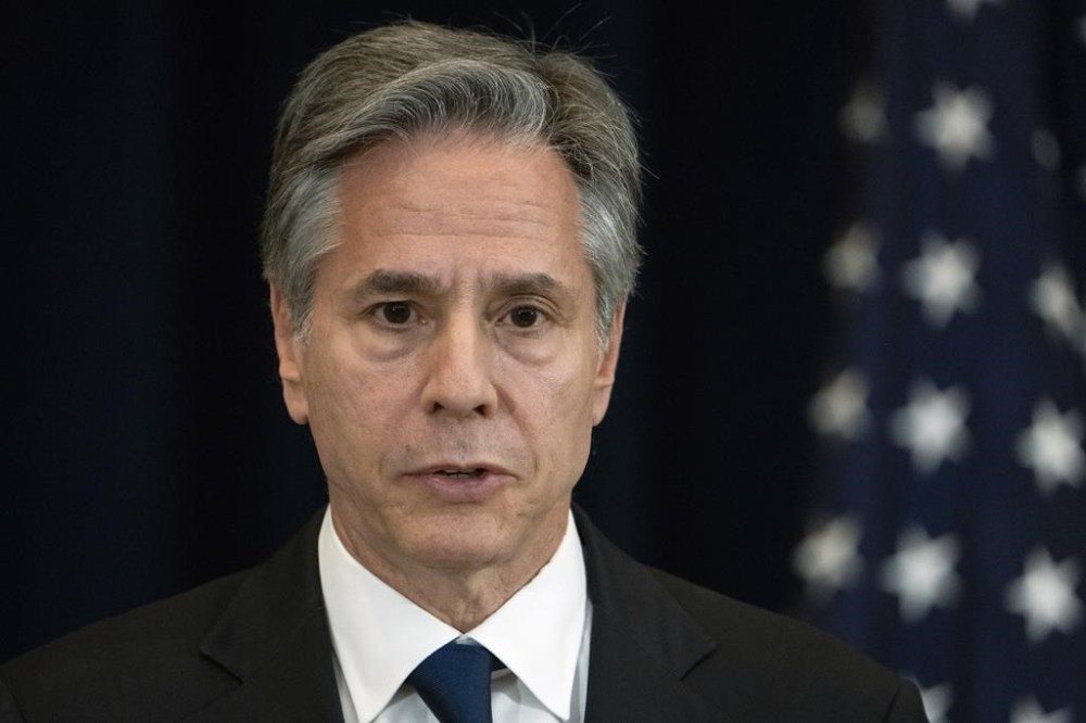 Secretary of State Antony Blinken speaks to reporters during a news conference with Defense Secretary Lloyd Austin, Philippine Secretary of Foreign Affairs Enrique Manalo and Philippine Officer in Charge of the Department of National Defense Carlito Galvez, at the State Department, Tuesday, April 11, 2023, in Washington. (AP Photo/Manuel Balce Ceneta)