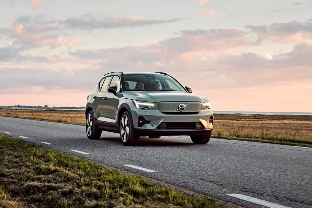 This photo provided by Volvo shows the 2023 Volvo XC40 Recharge, a small electric luxury SUV with an EPA estimated range of up to 265 miles. (Courtesy of Volvo Cars of North America via AP)