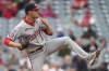Washington Nationals starting pitcher MacKenzie Gore follows through on a pitch to a Los Angeles Angels batter during the first inning of a baseball game, Wednesday, April 12, 2023, in Anaheim, Calif. (AP Photo/Marcio Jose Sanchez)
