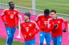 From left, Bayern Munich's Sadio Mane, Leroy Sane, Alphonso Davies and Jamal Musiala attend a training session of the German Bundesliga soccer team FC Bayern Munich in Munich, Germany, Thursday, April 13, 2023. (Sven Hoppe/dpa via AP)