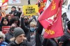 Members of the Public Service Alliance of Canada (PSAC) demonstrate outside the Treasury Board building in Ottawa on Friday, March 31, 2023. On Wednesday the union representing the largest number of federal public servants announced a nation-wide strike mandate after final votes were cast on Tuesday. THE CANADIAN PRESS/ Patrick Doyle