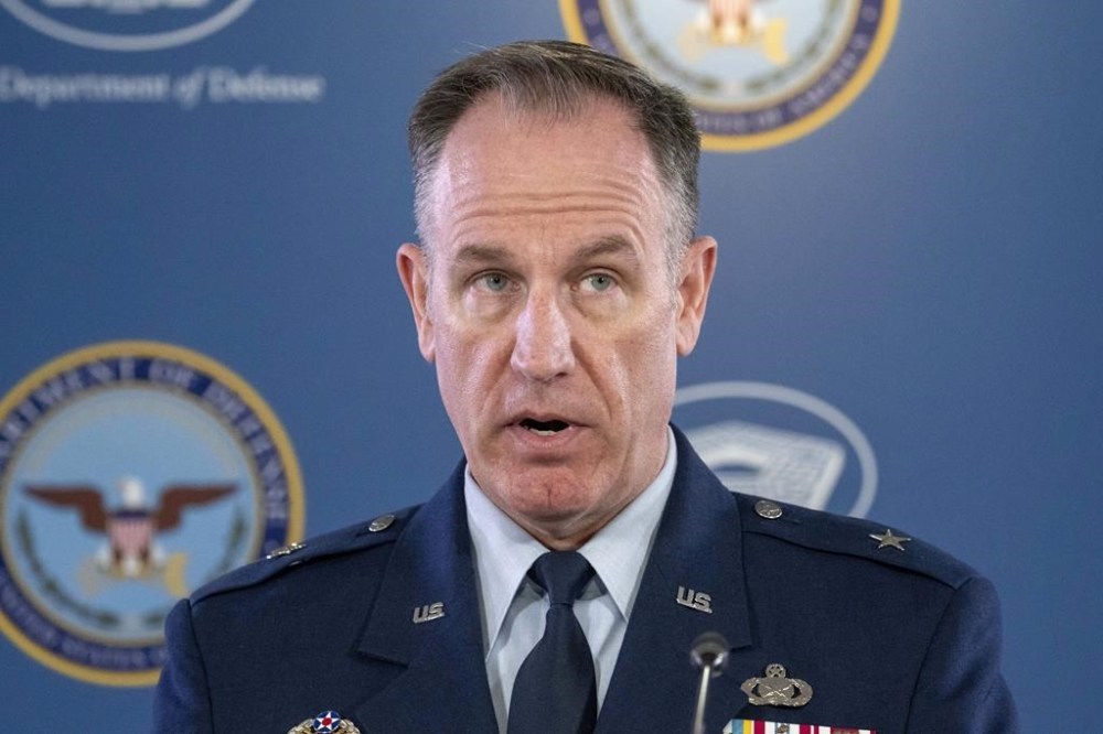 Pentagon spokesman U.S. Air Force Brig. Gen. Patrick Ryder speaks during a media briefing at the Pentagon, Thursday, April 13, 2023, in Washington. (AP Photo/Alex Brandon)