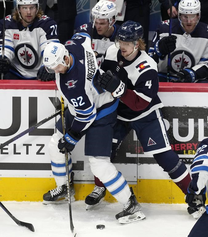 Avs beat Jets 42, remain in control of Central Division Winnipeg