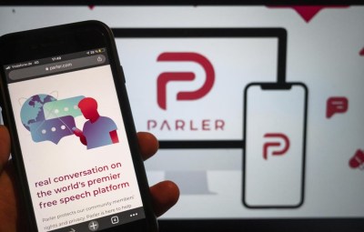FILE - In this Jan. 10, 2021, file photo, the website of the social media platform Parler is displayed in Berlin. The digital media conglomerate Starboard said Friday, April 14, 2023, it purchased the conservative social media site Parler and will temporarily take down the app as it undergoes a “strategic assessment.” (Christophe Gateau/dpa via AP, File)