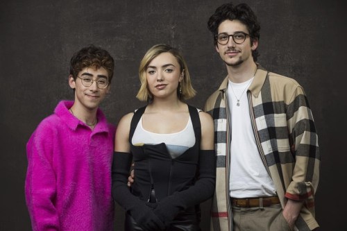 FILE - Nick Pugliese, from left, Peyton List and Mylo Manheim, cast members in the Paramount+ television series 