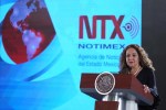 FILE - In this photo provided by the Mexican presidential press office, Notimex Director Sanjuana Martinez speaks during the daily press briefing at the National Palace in Mexico City, July 19, 2019. Mexican President Andrés Manuel López Obrador confirmed on April 14, 2023 the permanent closure of the state agency, Notimex, which has been closed since 2020 due to a labor dispute. (Mexico's Presidential Press Office via AP, File)