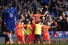 Brighton's Julio Enciso, centre top celebrates while sitting on the shoulders of a team mate after scoring his side's second goal during the English Premier League soccer match between Chelsea and Brighton and Hove Albion at Stamford Bridge stadium in London, Saturday, April 15, 2023. (AP Photo/Kirsty Wigglesworth)