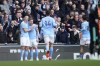 Manchester City's Erling Haaland celebrates after scoring his side's third goal during the English Premier League soccer match between Manchester City and Leicester City at Etihad Stadium in Manchester, England, Saturday, April 15, 2023. (AP Photo/Dave Thompson)