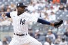 New York Yankees pitcher Domingo German delivers against the Minnesota Twins in the first inning of a baseball game, Saturday, April 15, 2023, in New York. (AP Photo/Mary Altaffer)