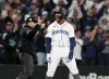 Seattle Mariners' Julio Rodriguez reacts after hitting a three-run triple against the Colorado Rockies during the fourth inning of a baseball game Saturday, April 15, 2023, in Seattle. (AP Photo/Lindsey Wasson)