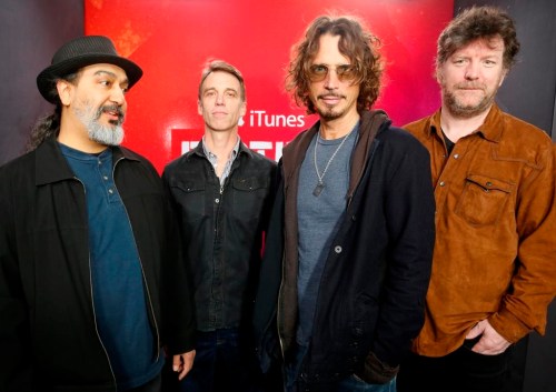 FILE - Members of Soundgarden, from left, Kim Thayil, Matt Cameron, Chris Cornell and Ben Shepherd appear at the iTunes Festival showcase during the SXSW Music Festival in Austin, Texas on March 13, 2014. The widow of singer Cornell and his former bandmates in Soundgarden said Monday that they have resolved her lawsuit against them, clearing the way for the release of the band's final recordings more than five years after his death. (Photo by Jack Plunkett/Invision/AP, File)