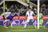 Fiorentina's Nicolas Gonzalez, second from left, attempts to score during the Serie A soccer match between ACF Fiorentina and Atalanta BC at the Artemio Franchi stadium in Florence, Italy, Monday April 17, 2023. (Massimo Paolone/LaPresse via AP)