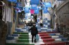 Banners and writing in support of Napoli soccer team are displayed in downtown Naples, Italy, Tuesday, April 18, 2023. Napoli has been dominating the Italian Serie A soccer league and it is currently leading with 75 points, close to Napoli's first Serie A title since Diego Maradona led the club to its only two Italian league championships back in 1987 and 1990. (AP Photo/Andrew Medichini)