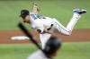Miami Marlins starting pitcher Trevor Rogers follows through on pitch during the fourth inning of a baseball game against the San Francisco Giants, Wednesday, April 19, 2023, in Miami. (AP Photo/Lynne Sladky)