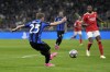 Inter Milan's Nicolo Barella scores the opening goal during the Champions League quarterfinal second leg soccer match between Inter Milan and Benfica at the San Siro stadium in Milan, Italy, Wednesday, April 19, 2023. (AP Photo/Antonio Calanni)