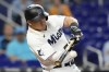Miami Marlins' Avisail Garcia hits a single during the fourth inning of a baseball game against the San Francisco Giants, Wednesday, April 19, 2023, in Miami. (AP Photo/Lynne Sladky)