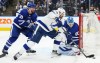 Toronto Maple Leafs goaltender Joseph Woll (60) stops Tampa Bay Lightning left wing Alex Killorn (17) as Maple Leafs defenceman TJ Brodie (78) defends during third period NHL Stanley Cup playoff hockey action in Toronto, on Tuesday, April 18, 2023. THE CANADIAN PRESS/Nathan Denette
