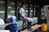 Los Angeles Dodgers' James Outman looks to the field before the team's baseball game against the Chicago Cubs in Chicago, Thursday, April 20, 2023. (AP Photo/Nam Y. Huh)