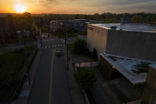 The sun rises behind the Tree of Life synagogue building on Thursday, April 20, 2023, in the Squirrel Hill neighborhood of Pittsburgh, Pa. Four and a half years ago, a gunman invaded this synagogue on a Sabbath morning and murdered 11 worshipers from three congregations that shared the building, Dor Hadash, New Light and Tree of Life. The massacre was the deadliest antisemitic attack in U.S. history. (AP Photo/Jessie Wardarski)