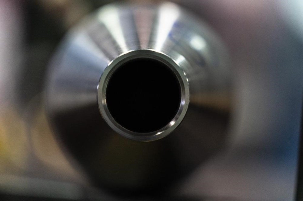Shown is an 155 mm M795 artillery projectile during the manufacturing process at the Scranton Army Ammunition Plant in Scranton, Pa., Thursday, April 13, 2023. One of the most important munitions of the Ukraine war comes from a historic factory in this city built by coal barons, where tons of steel rods are brought in by train to be forged into the artillery shells Kyiv can’t get enough of — and that the U.S. can’t produce fast enough. (AP Photo/Matt Rourke)