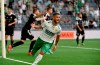 FILE - Hammarby's Mohanad Jeahze scores the first goal of the game against Cukaricki during the qualifying Europa Conference League game between Hammarby and Cukaricki at Stockholm Arena in Stockholm, Sweden, August 12, 2021. Swedish prosecutors say D.C. United defender Mohanad Jeahze is in custody in Sweden on suspicion of two counts of assault. Jeahze has been suspended by Major League Soccer pending an investigation by the league and Swedish authorities. The Swedish Prosecution Authority says Jeahze was arrested on Saturday, April 23, 2023, after the second of the alleged assaults in Stockholm. (Stina Stjernkvist/TT via AP)