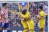 Barcelona players celebrate at the end of a Spanish La Liga soccer match between Barcelona and Atletico Madrid, at the Camp Nou stadium in Barcelona, Spain, Sunday, April 23, 2023. (AP Photo/Joan Mateu)