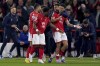 Nottingham Forest's Morgan Gibbs-White celebrates with teammates after scoring their sides third goal during the English Premier League soccer match between Nottingham Forest and Brighton & Hove Albion at the City Ground, Nottingham, England, Wednesday, April 26, 2023. (Tim Goode/PA via AP)