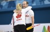 Canada’s Jennifer Jones and Brent Laing hug at the World Mixed Doubles Curling Championship Gangneung, Korea on Wednesday, April 26, 2023. The husband-and-wife duo qualified for the semifinal after wrapping up first place in their pool at the world mixed doubles curling championship on Thursday. THE CANADIAN PRESS/HO-World Curling Federation-Eakin Howard **MANDATORY CREDIT**
