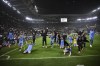 Napoli players celebrate their side's 1-0 win at the end of the Italian Serie A soccer match between Juventus and Napoli at the Allianz stadium in Turin, Italy, Sunday April 23, 2023. (Marco Alpozzi/LaPresse via AP)