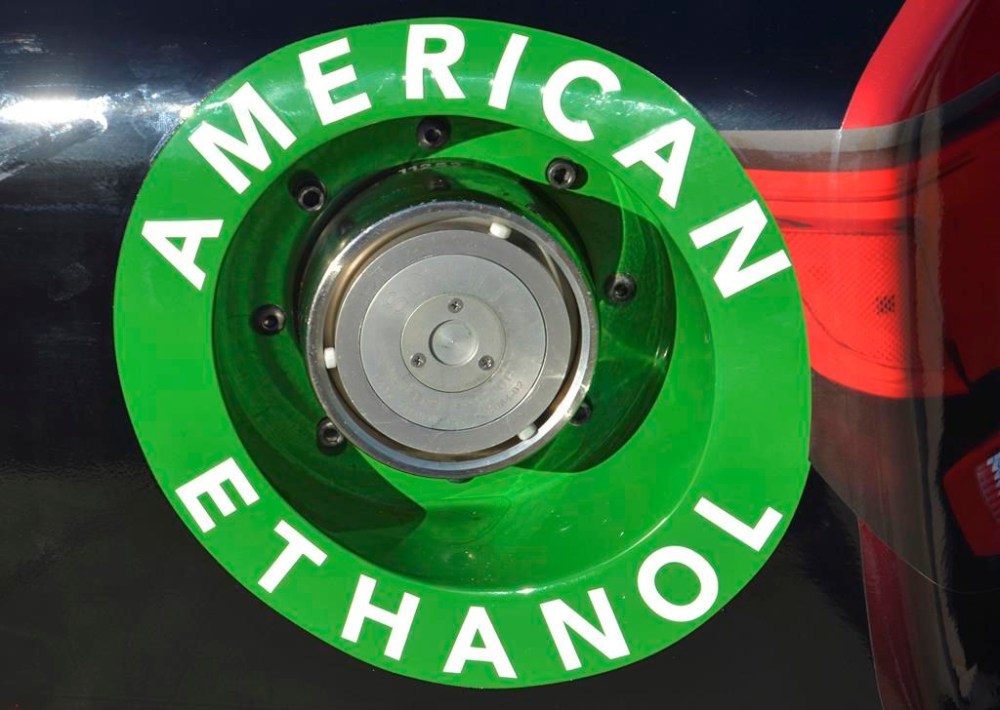 FILE - An American Ethanol label is shown on a NASCAR race car gas tank at Texas Motor Speedway in Fort Worth, Texas, Nov. 1, 2014. Fuel stations throughout the country will be able to sell gasoline blended with 15% ethanol during the summer under an emergency waiver issued Friday, April 28, 2023 by the Environmental Protection Agency in a move that could reduce prices at the pump and boost demand for the Midwest-based ethanol industry. (AP Photo/Randy Holt, File)
