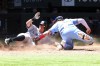 New York Yankees' DJ LeMahieu, left, is tagged out by Texas Rangers catcher Jonah Heim, right, in the fifth inning during a baseball game on Sunday, April 30, 2023, in Arlington, Texas. (AP Photo/Richard W. Rodriguez)