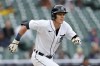 Detroit Tigers' Nick Maton runs out a double against the Baltimore Orioles in the second inning of a baseball game, Sunday, April 30, 2023, in Detroit. (AP Photo/Paul Sancya)