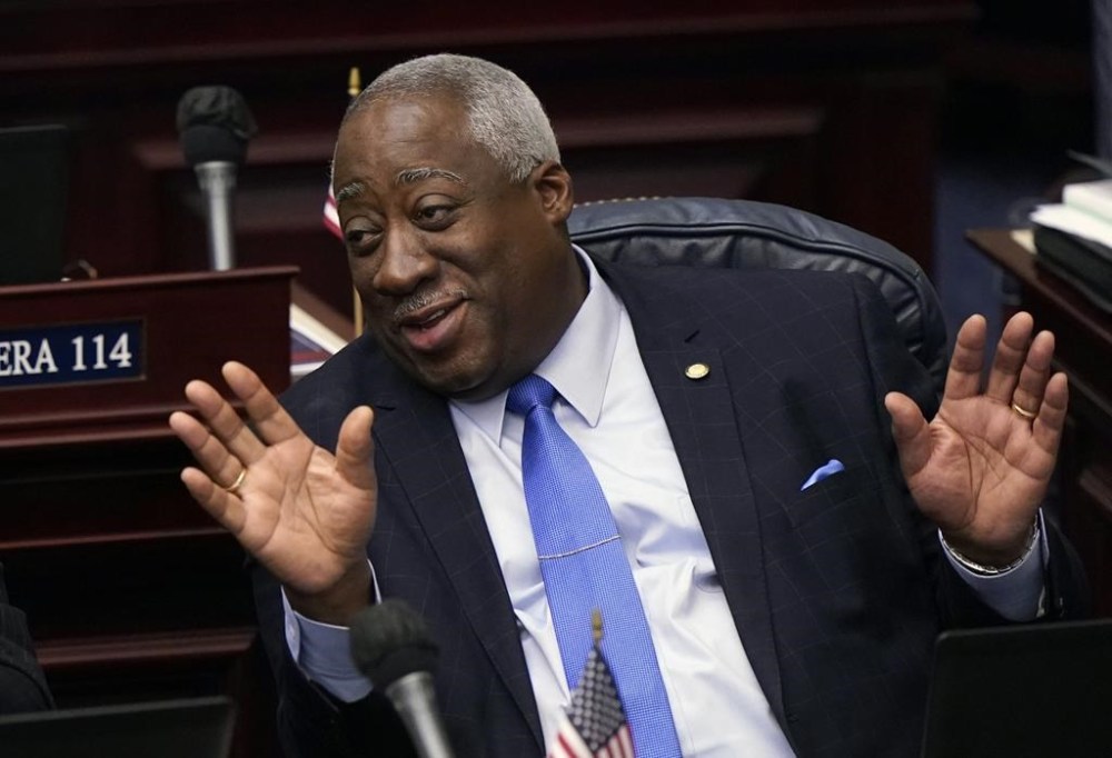 Florida Representatives Webster Barnaby chat during a break in a legislative session, Friday, April 30, 2021, at the Capitol in Tallahassee, Fla. Statehouse debate about LGBTQ+ rights has increasingly descended into personal attacks and ran counter to the traditional practices of maintaining decorum and respect for one's colleagues. During a recent committee debate in Florida, Barnaby called trans people