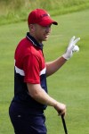 FILE - Team USA's Daniel Berger acknowledges the crowd on the first tee during a Ryder Cup singles match at the Whistling Straits Golf Course Sunday, Sept. 26, 2021, in Sheboygan, Wis. Berger has not played since the U.S. Open last year because of a back injury. (AP Photo/Ashley Landis, File)