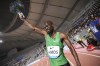 FILE - Botswana's Nijel Amos celebrates winning the men's 800m during the Diamond League in Doha, Qatar, Friday, May 3, 2019. Amos has been banned for three years for doping in an Athletics Integrity Unit ruling, it was announced Wednesday, May 3, 2023. He tested positive for the banned substance GW1516 last year and received a reduction on the standard four-year ban because he admitted the charge. (AP Photo/Kamran Jebreili, file)