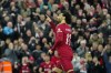 Liverpool's Mohamed Salah celebrates after scoring his side's first goal during the English Premier League soccer match between Liverpool and Fulham, at Anfield Stadium, Liverpool, England, Wednesday, May 3, 2023. (AP Photo/Jon Super)