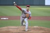 Los Angeles Angels starting pitcher Shohei Ohtani throws in the second inning of a baseball game against the St. Louis Cardinals on Wednesday May 3, 2023, in St. Louis. (AP Photo/Joe Puetz)