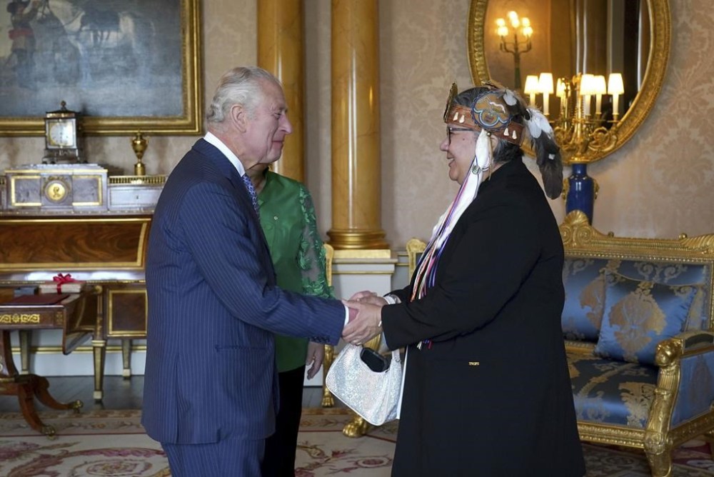 Britain's King Charles III receives Assembly of First Nations National Chief RoseAnne Archibald during an audience at Buckingham Palace, London, Thursday May 4, 2023. THE CANADIAN PRESS/AP-Gareth Fuller/Pool Photo via AP