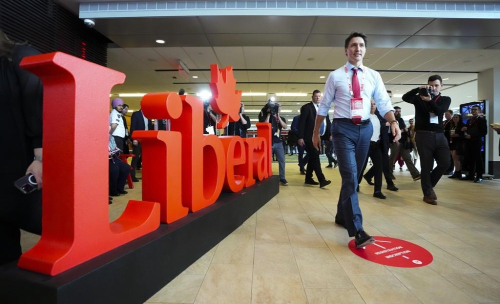 Prime Minister Justin Trudeau takes part in the Liberal convention in Ottawa on Thursday, May 4, 2023. Federal Liberals are billing their party convention this week as a chance to contrast what they say is their more positive and optimistic vision for Canada with the