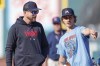 Minnesota Twins' Joe Ryan, right, talks with manager Rocco Baldelli before a baseball game against the Cleveland Guardians, Friday, May 5, 2023, in Cleveland. (AP Photo/Ron Schwane)