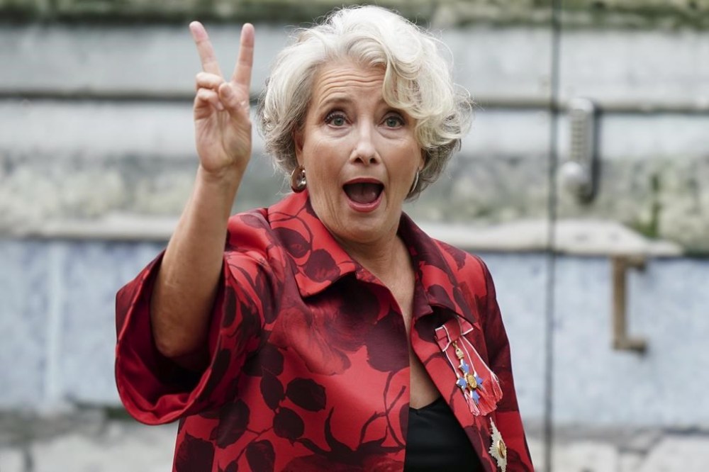 Emma Thompson arrives ahead of the coronation ceremony of King Charles III at Westminster Abbey in London, Saturday May 6, 2023. (Jane Barlow/Pool Photo via AP)