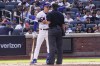 New York Mets batter Mark Canha argues with the umpire during the second inning of a baseball game against the Colorado Rockies, Saturday, May 6, 2023, in New York. (AP Photo/Bebeto Matthews)
