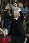 Real Madrid's head coach Carlo Ancelotti reacts during the Copa del Rey soccer final between Real Madrid and Osasuna at La Cartuja stadium in Seville, Spain, Saturday, May 6, 2023. (AP Photo/Jose Breton)