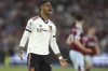 Manchester United's Marcus Rashford reacts during the English Premier League soccer match between West Ham United and Manchester United at the London Stadium in London, England, Sunday, May 7, 2023. (AP Photo/Ian Walton)