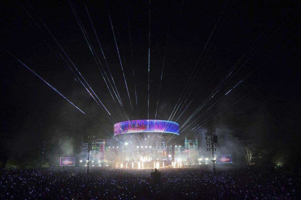 Katy Perry performs during the concert at Windsor Castle in Windsor, England, Sunday, May 7, 2023, celebrating the coronation of King Charles III. It is one of several events over a three-day weekend of celebrations. (Yui Mok/Pool Photo via AP)