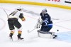Vegas Golden Knights' Brett Howden (21) scores on Winnipeg Jets' goaltender Connor Hellebuyck (37) during first period game 4 NHL Stanley Cup first round hockey playoff action in Winnipeg on Monday April 24, 2023. (Fred Greenslade / The Canadian Press)