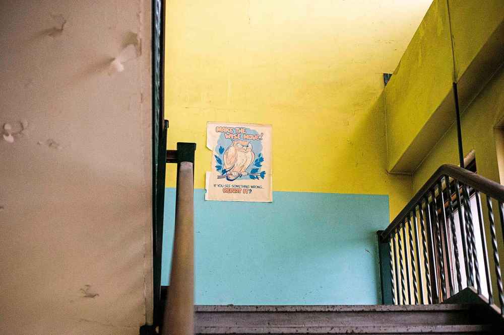 Old posters in the stairwell.