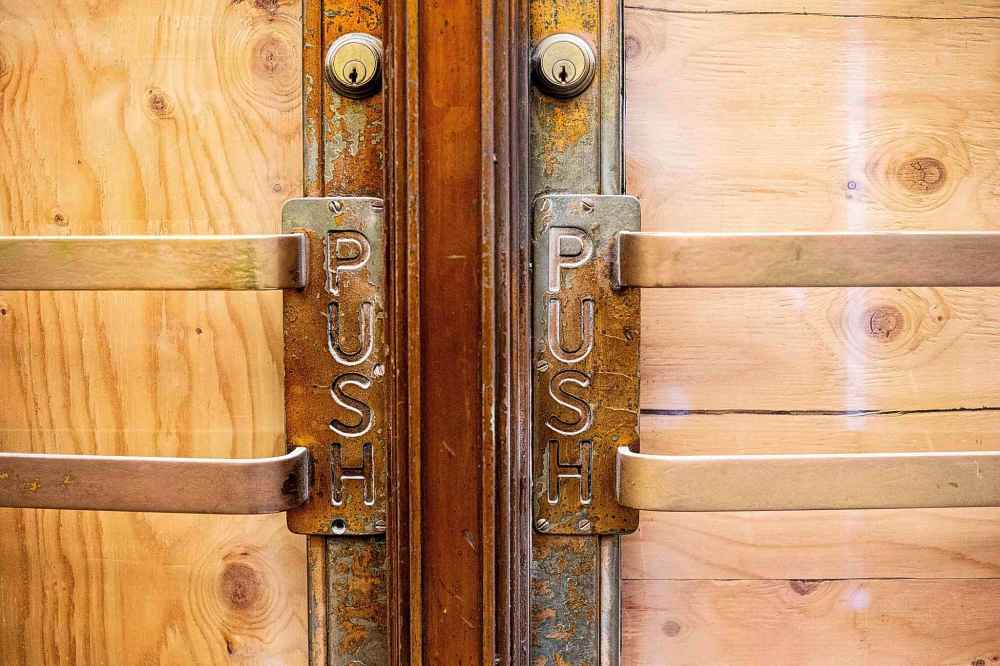 The Memorial Avenue entrance door handles at The Bay.