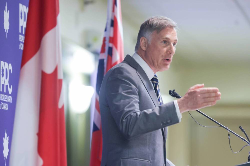 RUTH BONNEVILLE / WINNIPEG FREE PRESS
PPC leader Maxime Bernier made his first local pitch in his bid to become the MP for Portage—Lisgar Friday.