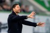 Leverkusen's head coach Xabi Alonso gestures during the German Bundesliga soccer match between VfL Wolfsburg and Bayer 04 Leverkusen in Wolfsburg, Germany, Sunday, April 16, 2023. (Swen Pfoertner/dpa via AP)